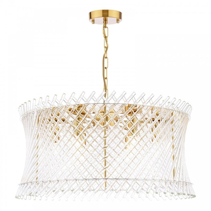 Dar LOI0635 Loire 6 Light Pendant Natural Brass and Glass