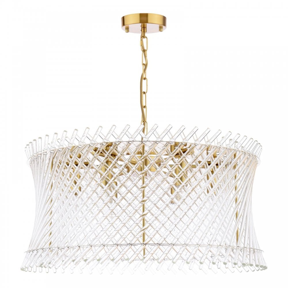 Dar LOI0635 Loire 6 Light Pendant Natural Brass and Glass