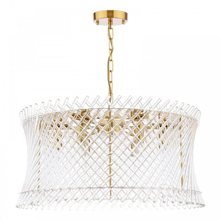 Dar LOI0635 Loire 6 Light Pendant Natural Brass and Glass