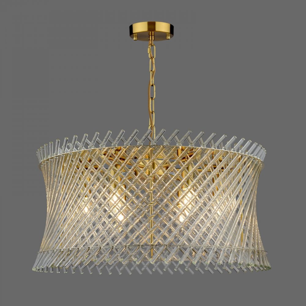 Dar LOI0635 Loire 6 Light Pendant Natural Brass and Glass