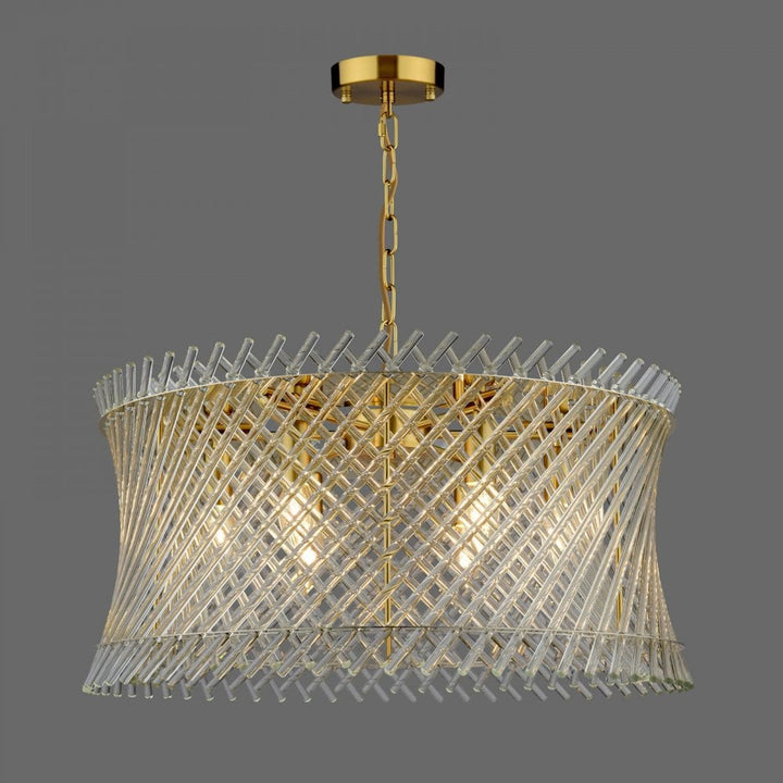 Dar LOI0635 Loire 6 Light Pendant Natural Brass and Glass