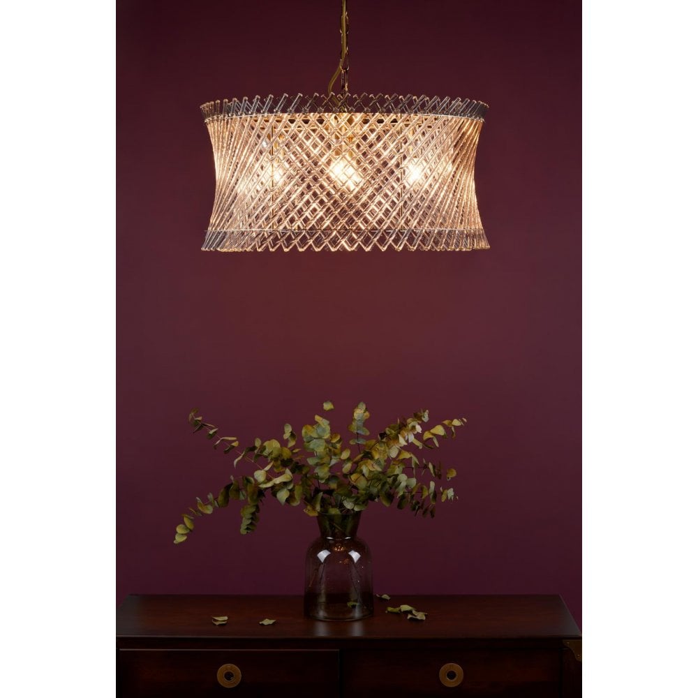 Dar LOI0635 Loire 6 Light Pendant Natural Brass and Glass