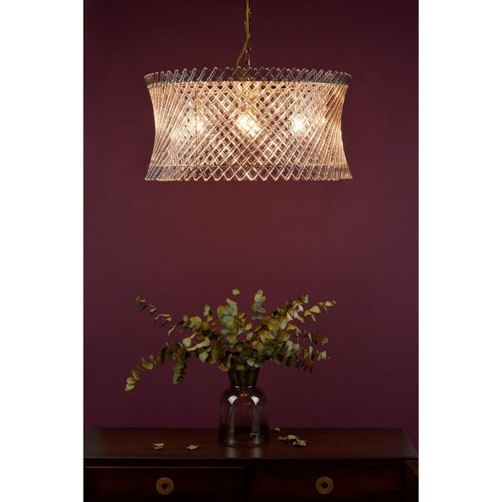 Dar LOI0635 Loire 6 Light Pendant Natural Brass and Glass