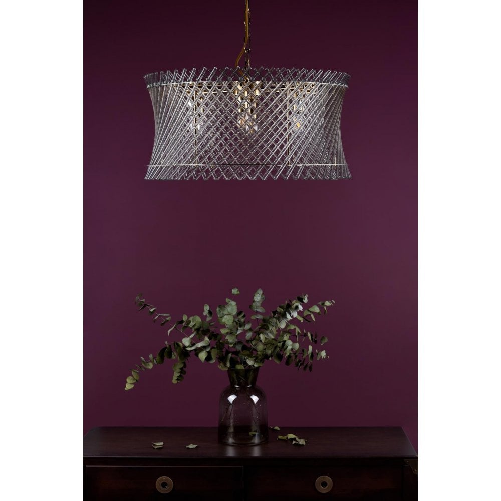 Dar LOI0635 Loire 6 Light Pendant Natural Brass and Glass