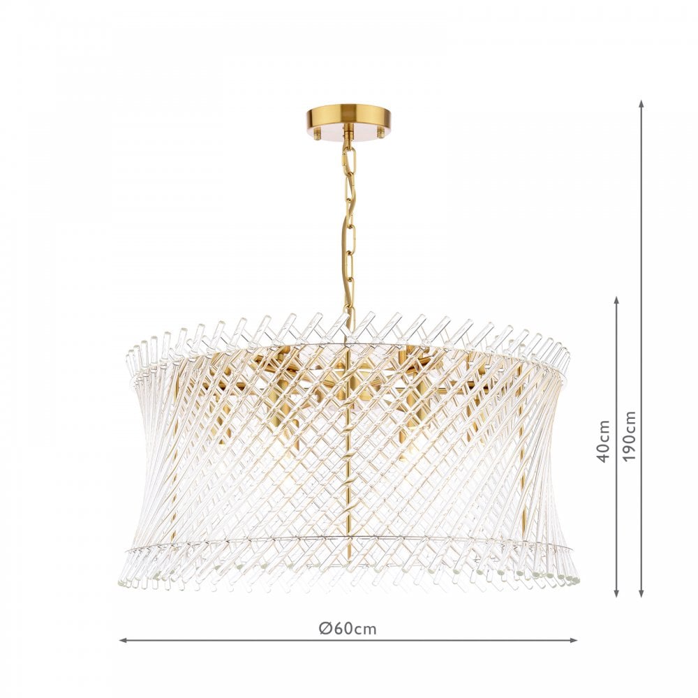 Dar LOI0635 Loire 6 Light Pendant Natural Brass and Glass