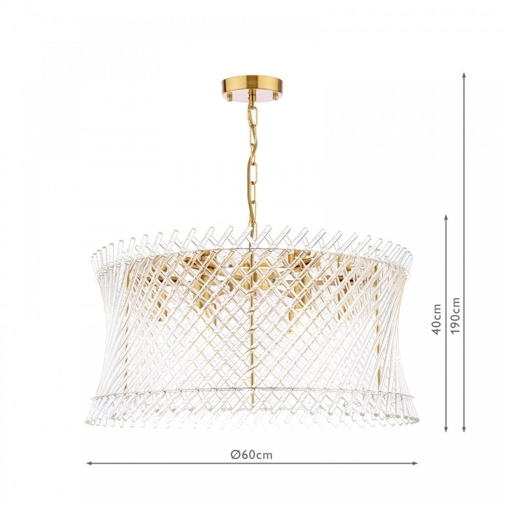 Dar LOI0635 Loire 6 Light Pendant Natural Brass and Glass