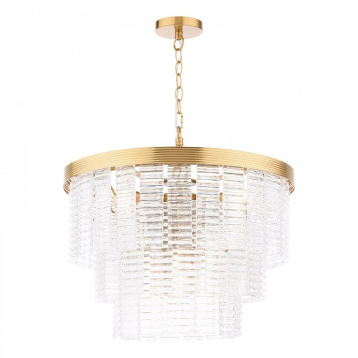 Dar MOE3435 Moesha 6 Light Pendant Natural Brass and Ribbed Glass