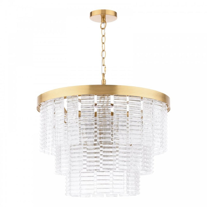 Dar MOE3435 Moesha 6 Light Pendant Natural Brass and Ribbed Glass