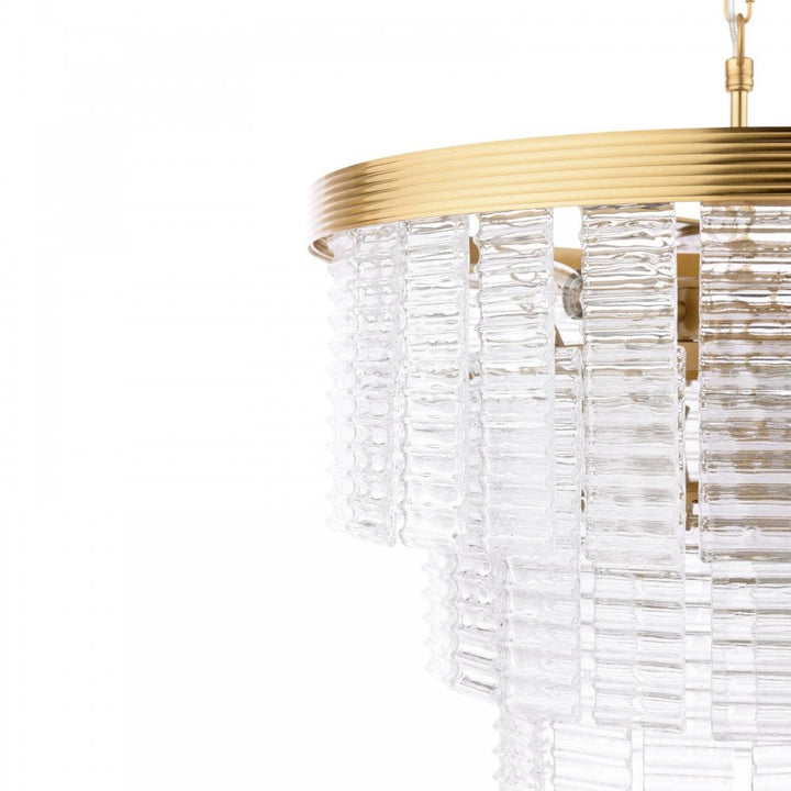 Dar MOE3435 Moesha 6 Light Pendant Natural Brass and Ribbed Glass