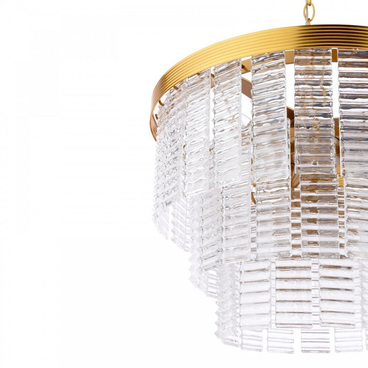 Dar MOE3435 Moesha 6 Light Pendant Natural Brass and Ribbed Glass