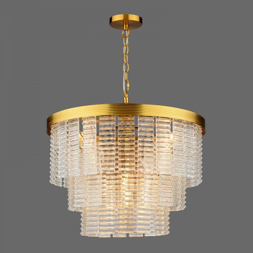 Dar MOE3435 Moesha 6 Light Pendant Natural Brass and Ribbed Glass
