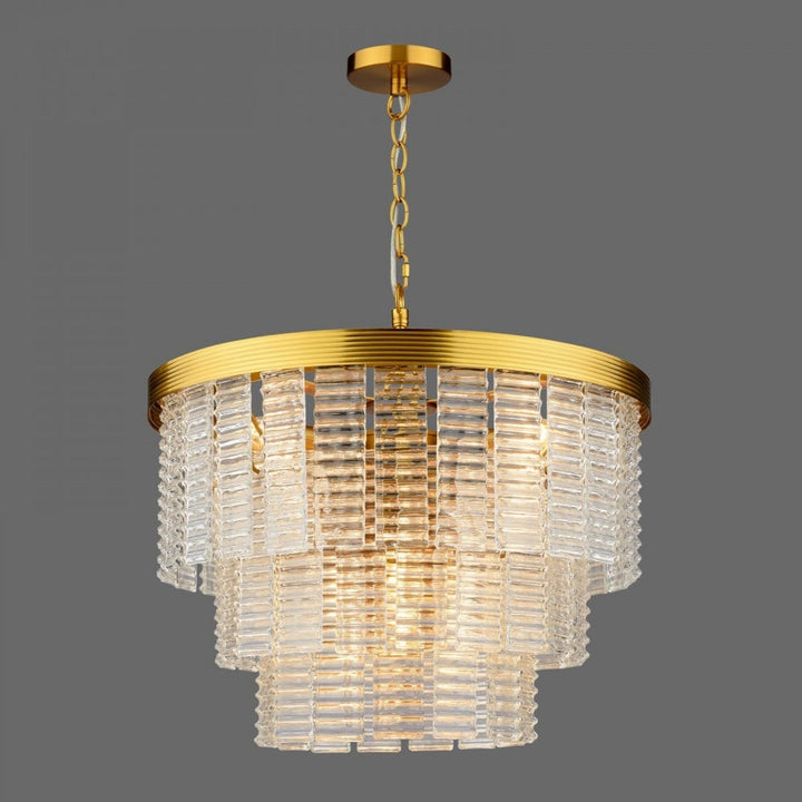 Dar MOE3435 Moesha 6 Light Pendant Natural Brass and Ribbed Glass