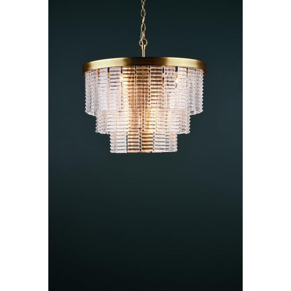 Dar MOE3435 Moesha 6 Light Pendant Natural Brass and Ribbed Glass