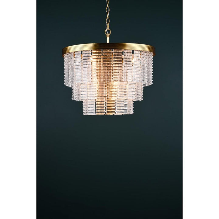 Dar MOE3435 Moesha 6 Light Pendant Natural Brass and Ribbed Glass