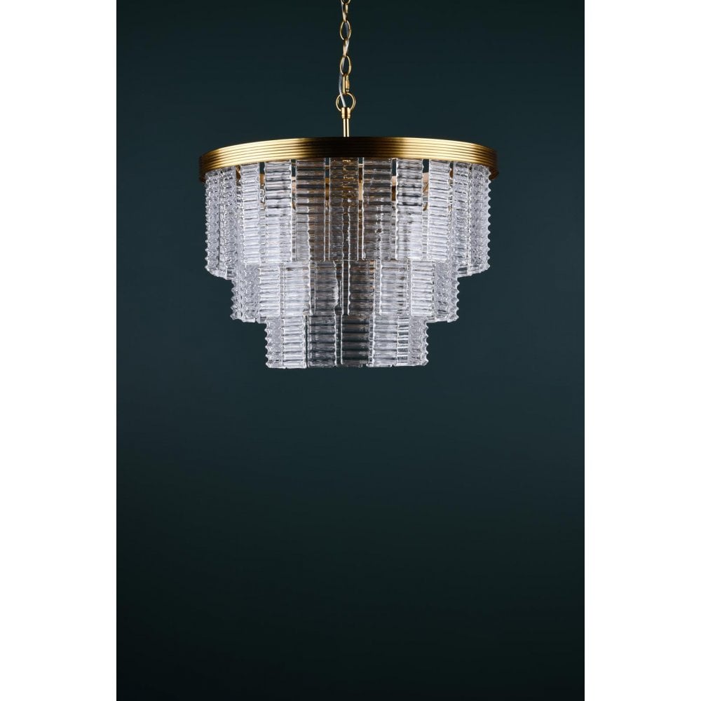 Dar MOE3435 Moesha 6 Light Pendant Natural Brass and Ribbed Glass