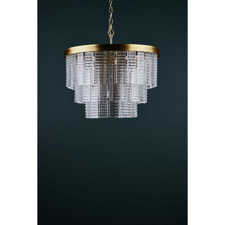 Dar MOE3435 Moesha 6 Light Pendant Natural Brass and Ribbed Glass