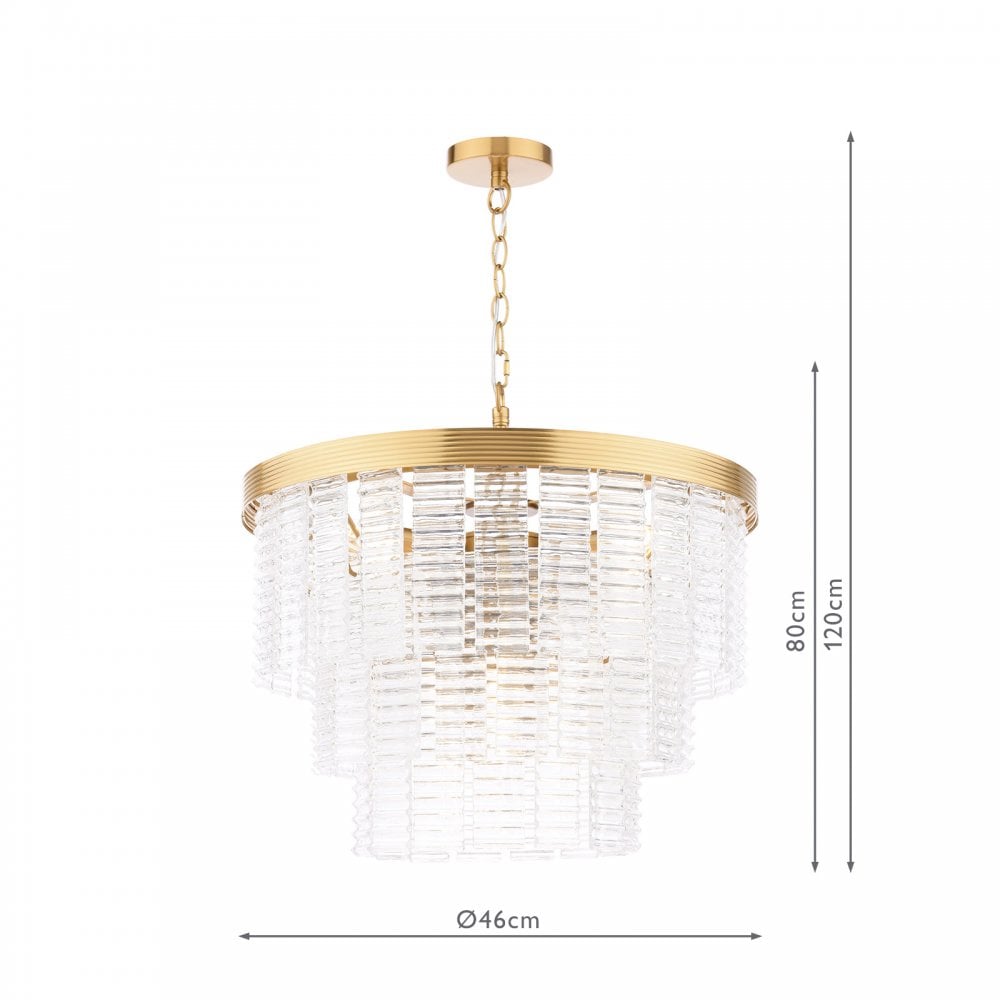 Dar MOE3435 Moesha 6 Light Pendant Natural Brass and Ribbed Glass