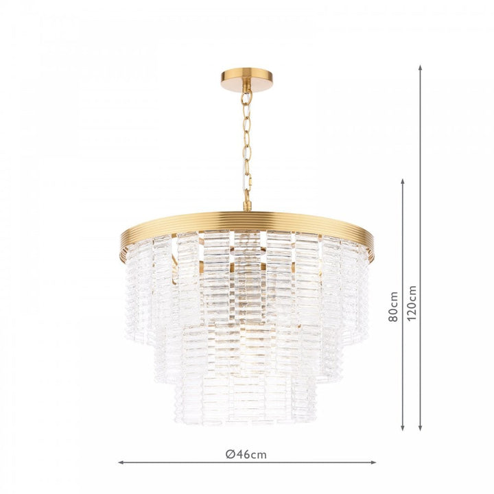 Dar MOE3435 Moesha 6 Light Pendant Natural Brass and Ribbed Glass