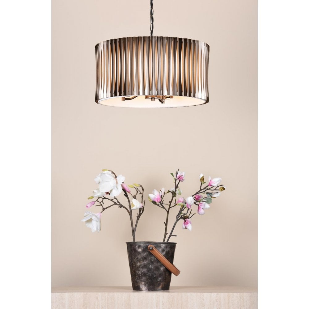 Dar NET0363 Netra 3 Light Pendant Satin Bronze and Ivory