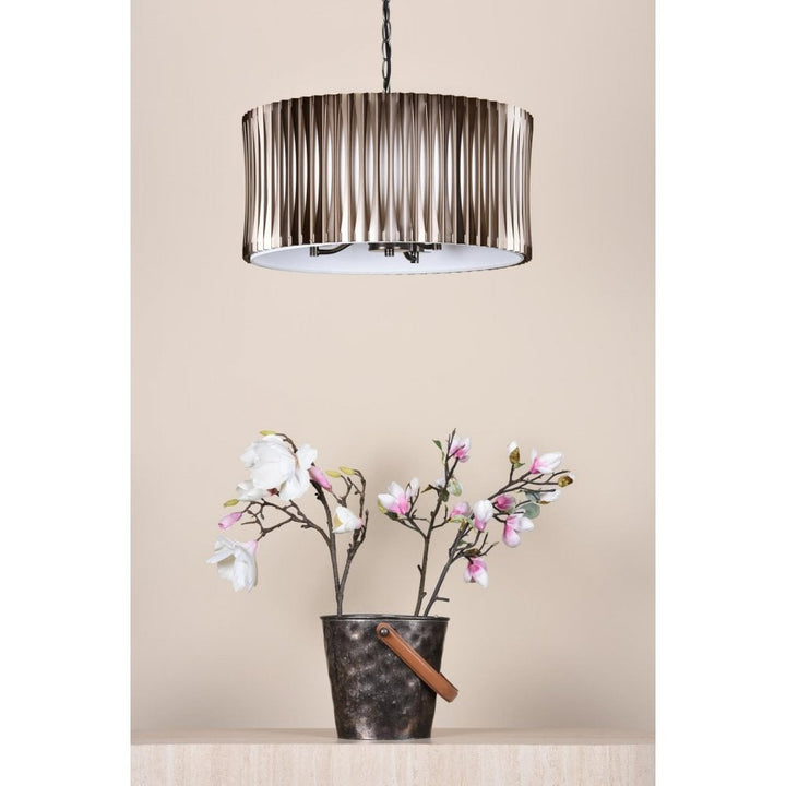 Dar NET0363 Netra 3 Light Pendant Satin Bronze and Ivory