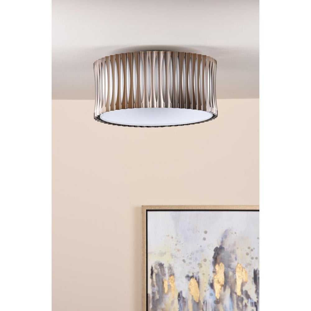 Dar NET5363 Netra 3 Light Flush Satin Bronze and Ivory