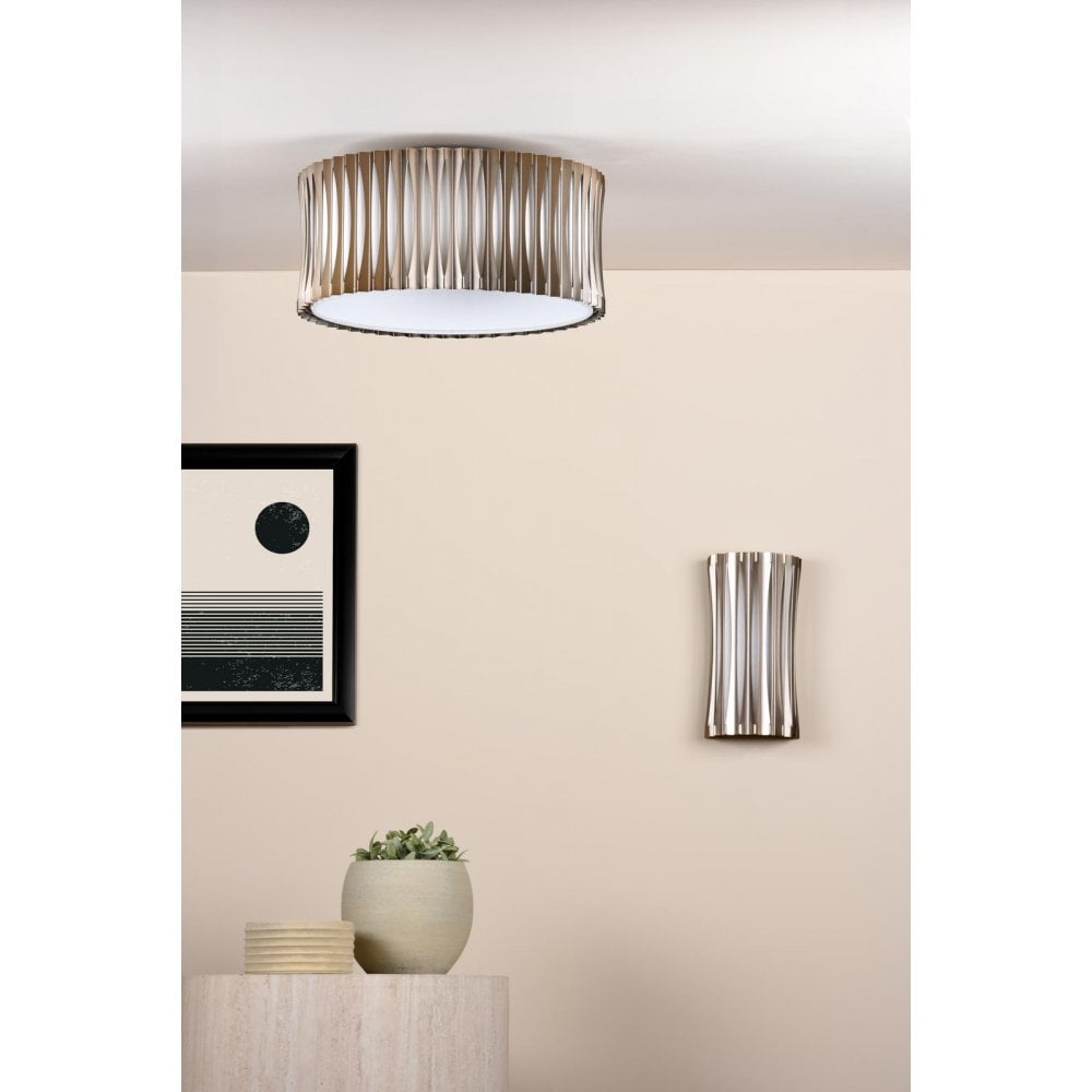 Dar NET5363 Netra 3 Light Flush Satin Bronze and Ivory
