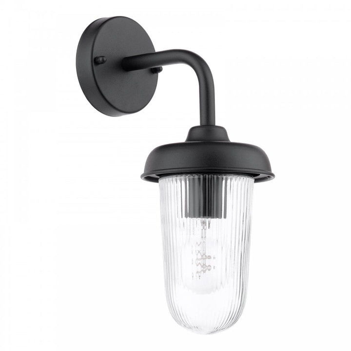 Dar Wisebuys ACO1522 Acotas Outdoor Wall Light Matt Black and Ribbed Glass IP44