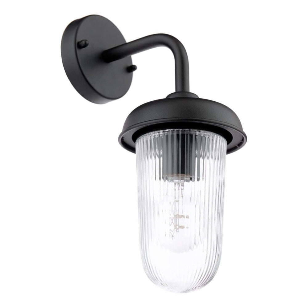 Dar Wisebuys ACO1522 Acotas Outdoor Wall Light Matt Black and Ribbed Glass IP44