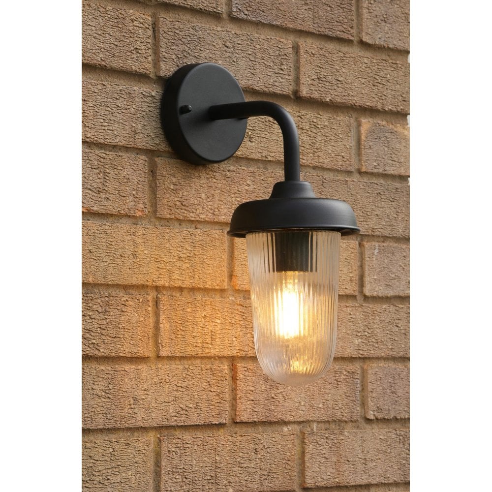 Dar Wisebuys ACO1522 Acotas Outdoor Wall Light Matt Black and Ribbed Glass IP44