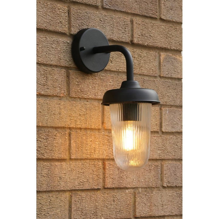 Dar Wisebuys ACO1522 Acotas Outdoor Wall Light Matt Black and Ribbed Glass IP44