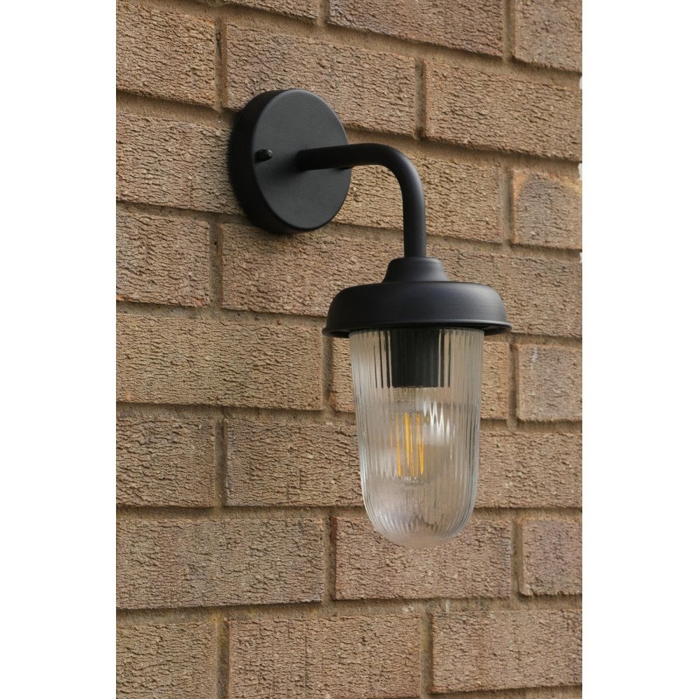 Dar Wisebuys ACO1522 Acotas Outdoor Wall Light Matt Black and Ribbed Glass IP44