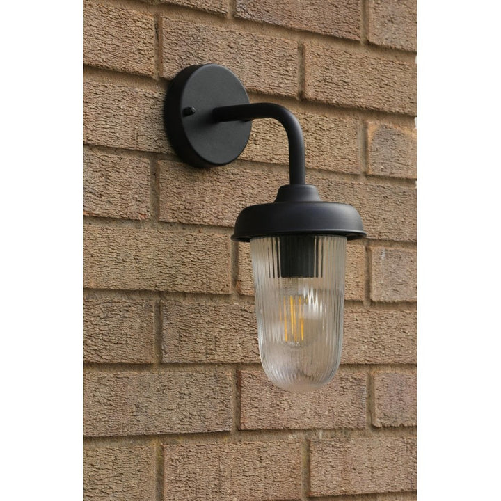 Dar Wisebuys ACO1522 Acotas Outdoor Wall Light Matt Black and Ribbed Glass IP44