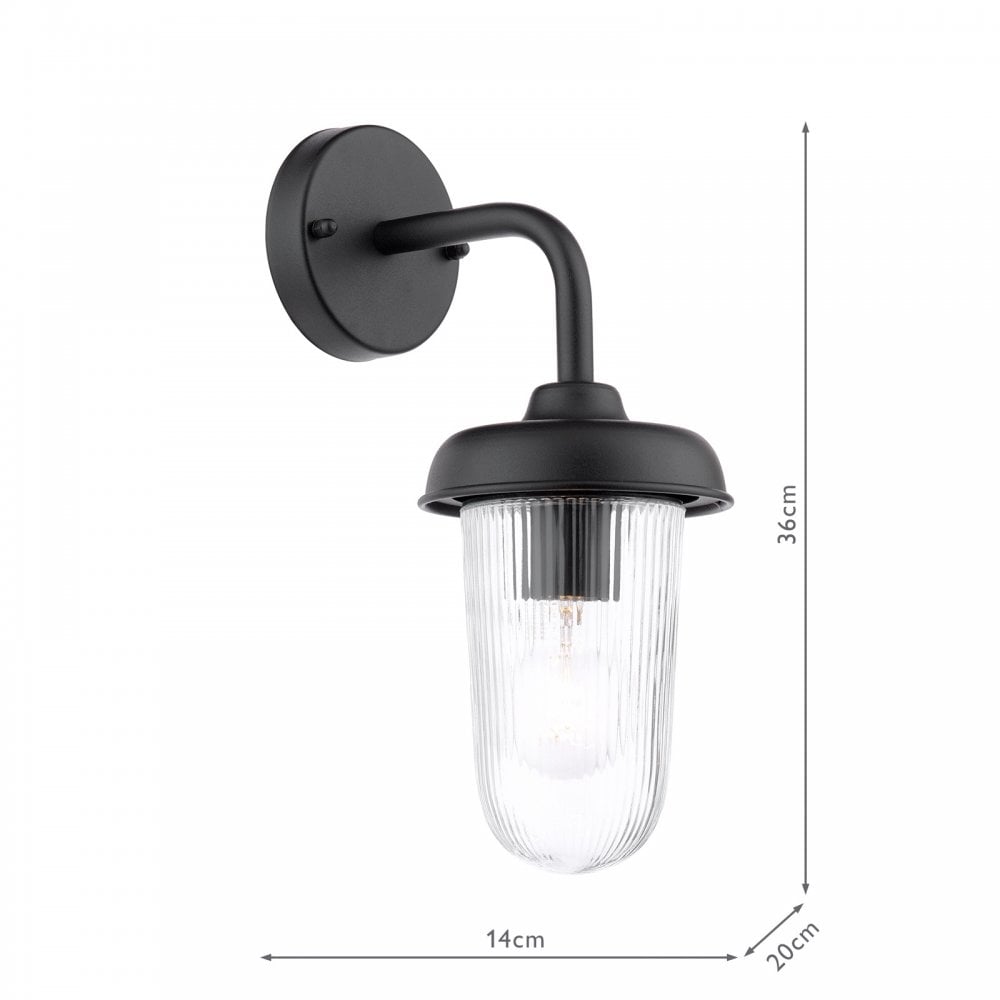 Dar Wisebuys ACO1522 Acotas Outdoor Wall Light Matt Black and Ribbed Glass IP44