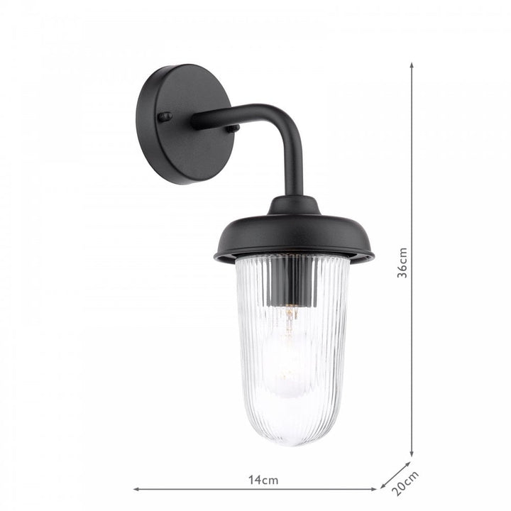 Dar Wisebuys ACO1522 Acotas Outdoor Wall Light Matt Black and Ribbed Glass IP44
