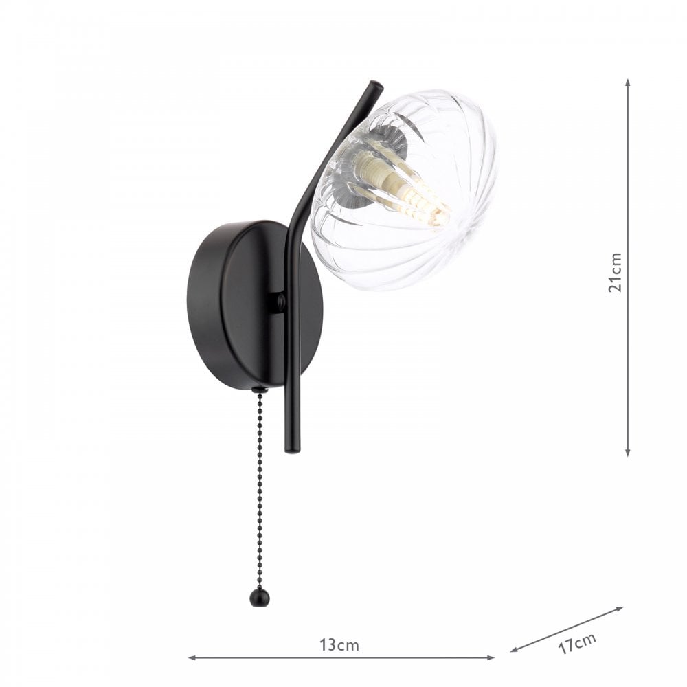 Dar Wisebuys EDE0722 Ede Wall Light Matt Black and Glass