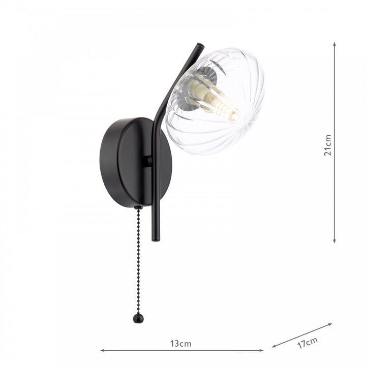 Dar Wisebuys EDE0722 Ede Wall Light Matt Black and Glass