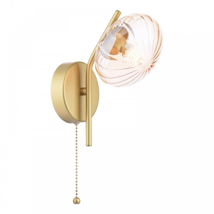 Dar Wisebuys EDE0735 Ede Wall Light Satin Gold and Amber Glass