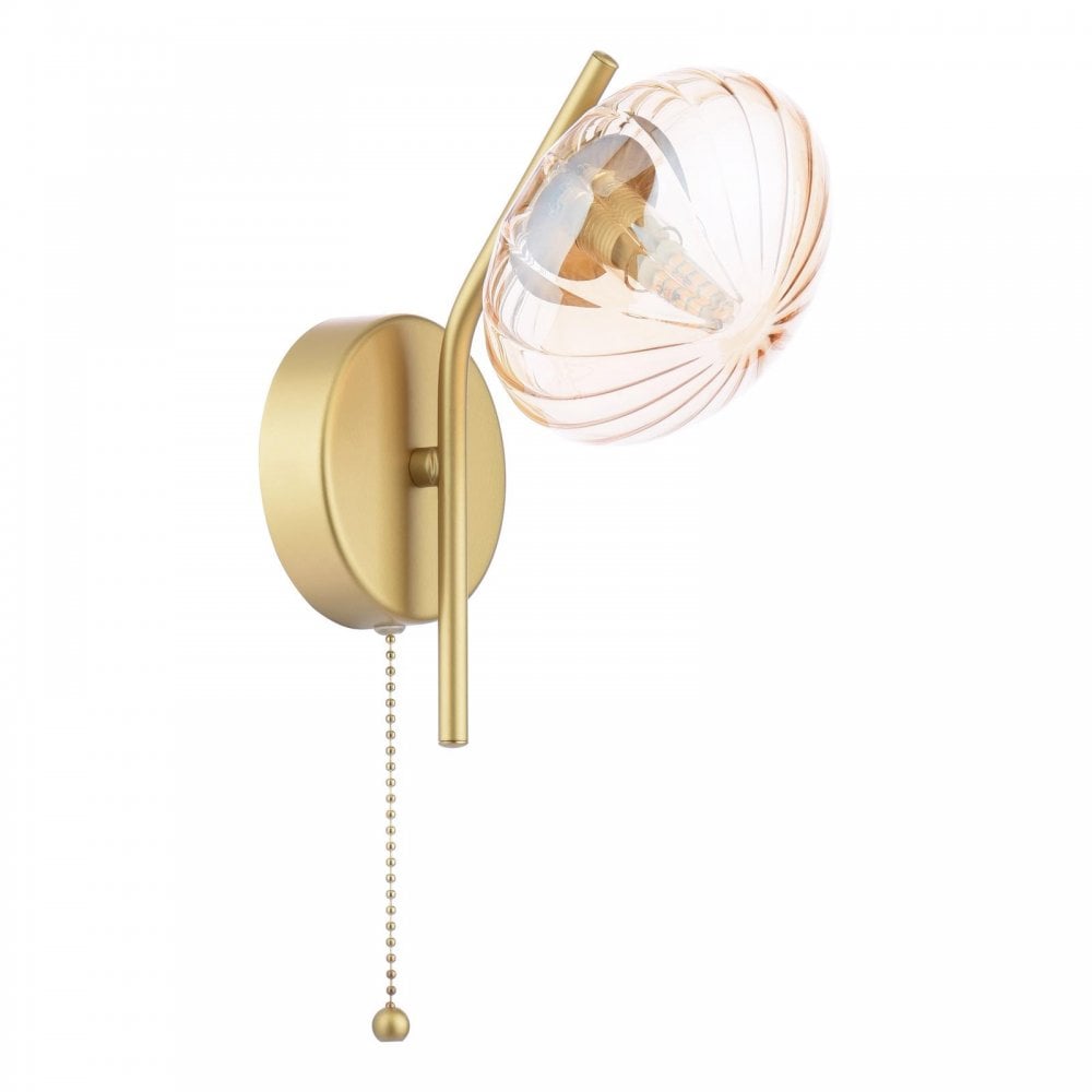 Dar Wisebuys EDE0735 Ede Wall Light Satin Gold and Amber Glass