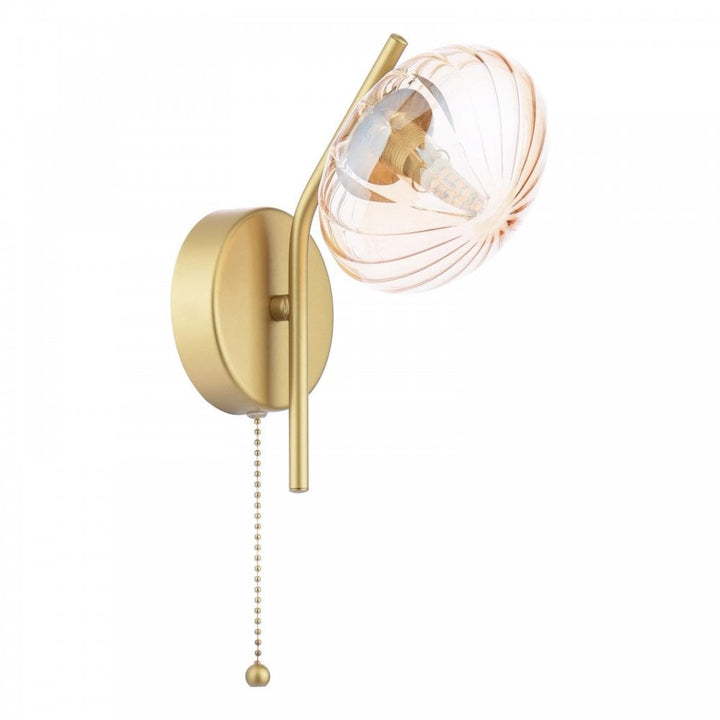Dar Wisebuys EDE0735 Ede Wall Light Satin Gold and Amber Glass