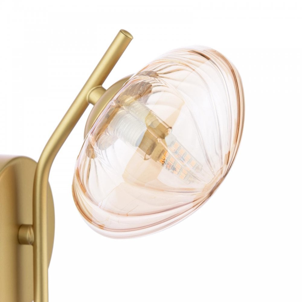 Dar Wisebuys EDE0735 Ede Wall Light Satin Gold and Amber Glass