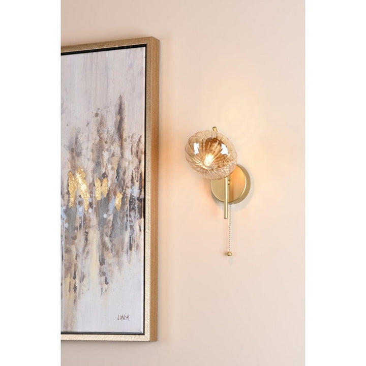 Dar Wisebuys EDE0735 Ede Wall Light Satin Gold and Amber Glass