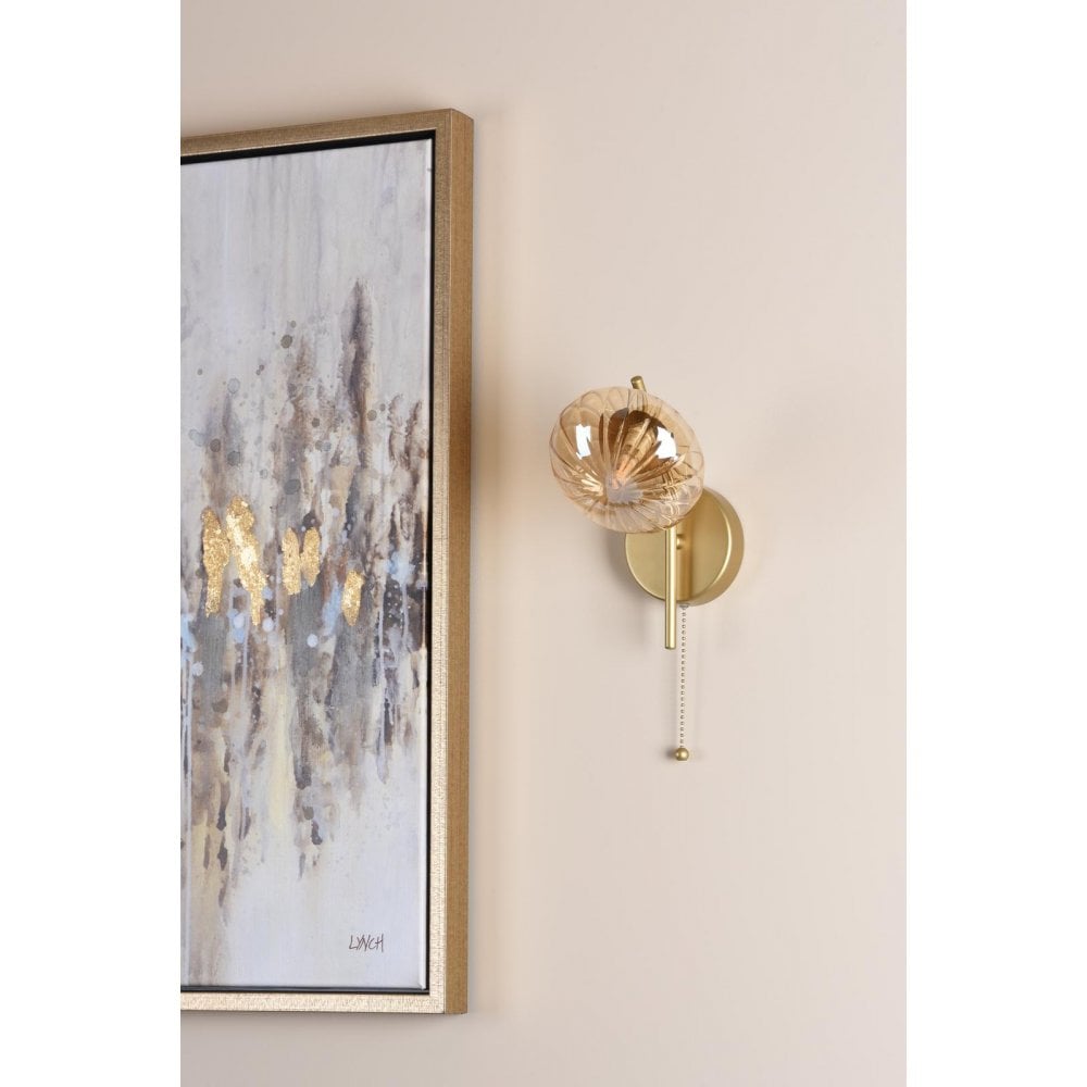 Dar Wisebuys EDE0735 Ede Wall Light Satin Gold and Amber Glass