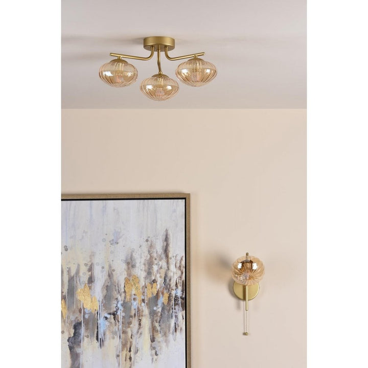 Dar Wisebuys EDE0735 Ede Wall Light Satin Gold and Amber Glass