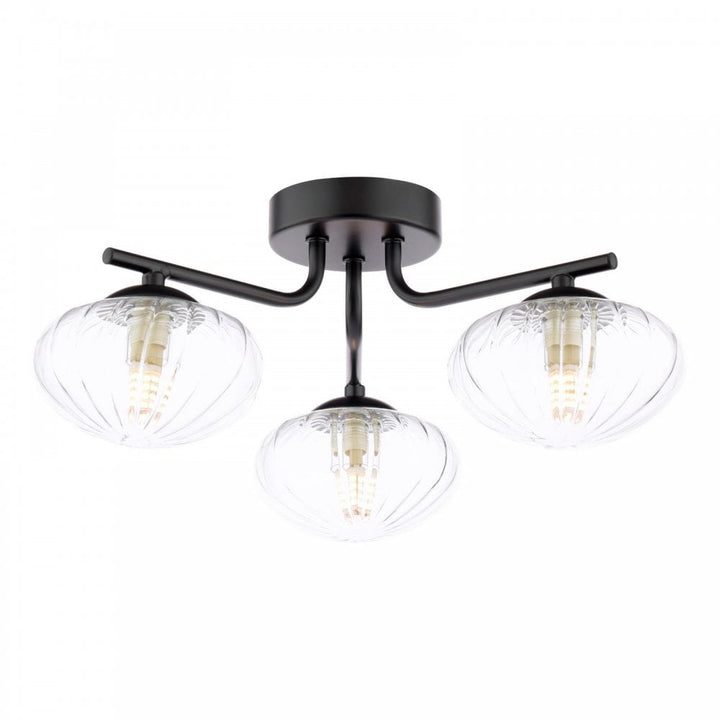 Dar Wisebuys EDE5322 Ede 3 Light Semi-Flush Matt Black and Glass