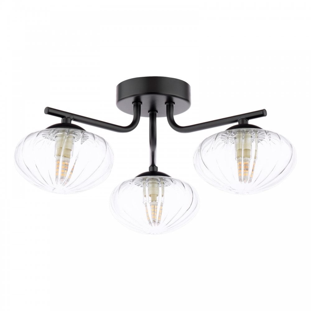 Dar Wisebuys EDE5322 Ede 3 Light Semi-Flush Matt Black and Glass