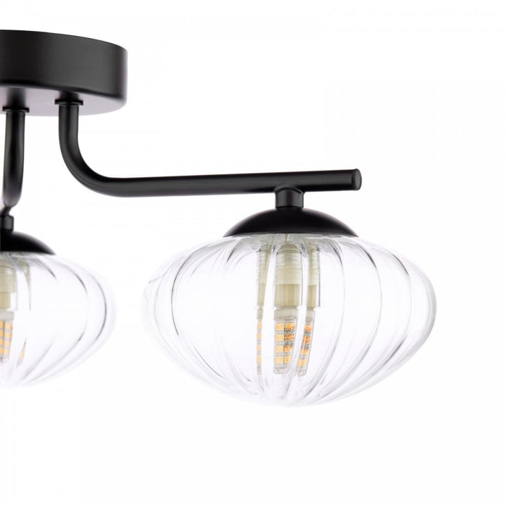 Dar Wisebuys EDE5322 Ede 3 Light Semi-Flush Matt Black and Glass