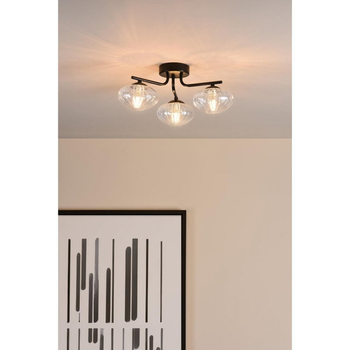 Dar Wisebuys EDE5322 Ede 3 Light Semi-Flush Matt Black and Glass