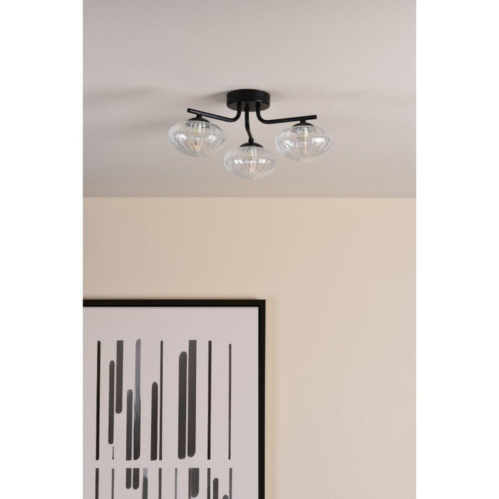 Dar Wisebuys EDE5322 Ede 3 Light Semi-Flush Matt Black and Glass