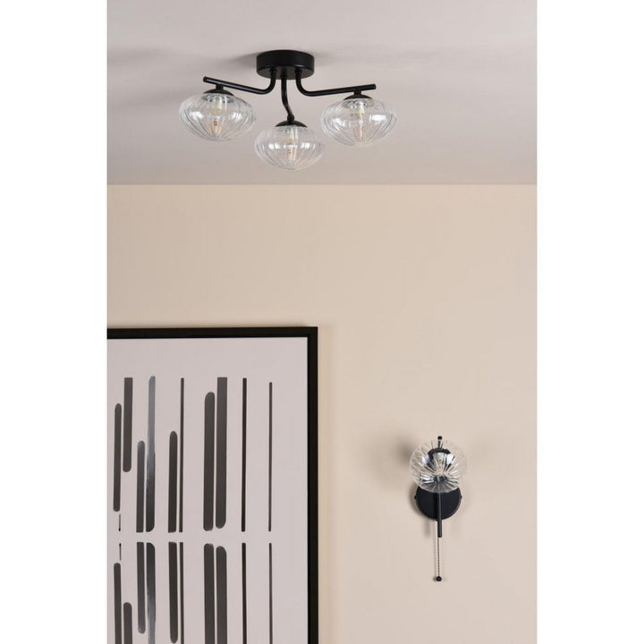 Dar Wisebuys EDE5322 Ede 3 Light Semi-Flush Matt Black and Glass
