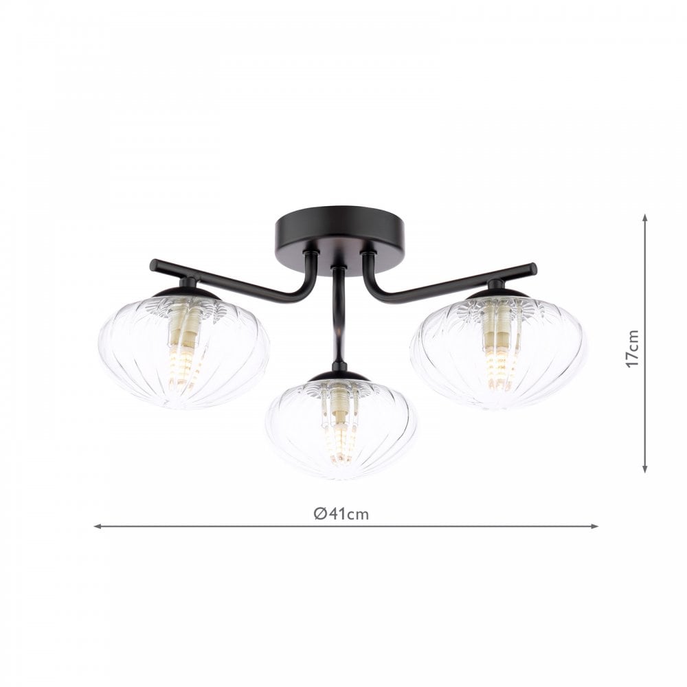 Dar Wisebuys EDE5322 Ede 3 Light Semi-Flush Matt Black and Glass